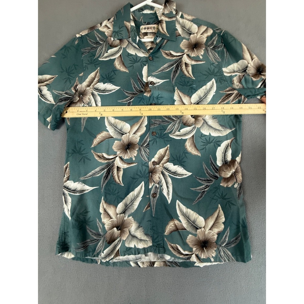 Campia Moda Shirt Mens Medium Teal Tropical Floral Rayon Hawaiian Vacation - Picture 4 of 8